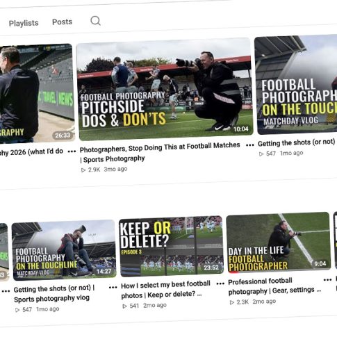 A screenshot of a sports photography YouTube channel